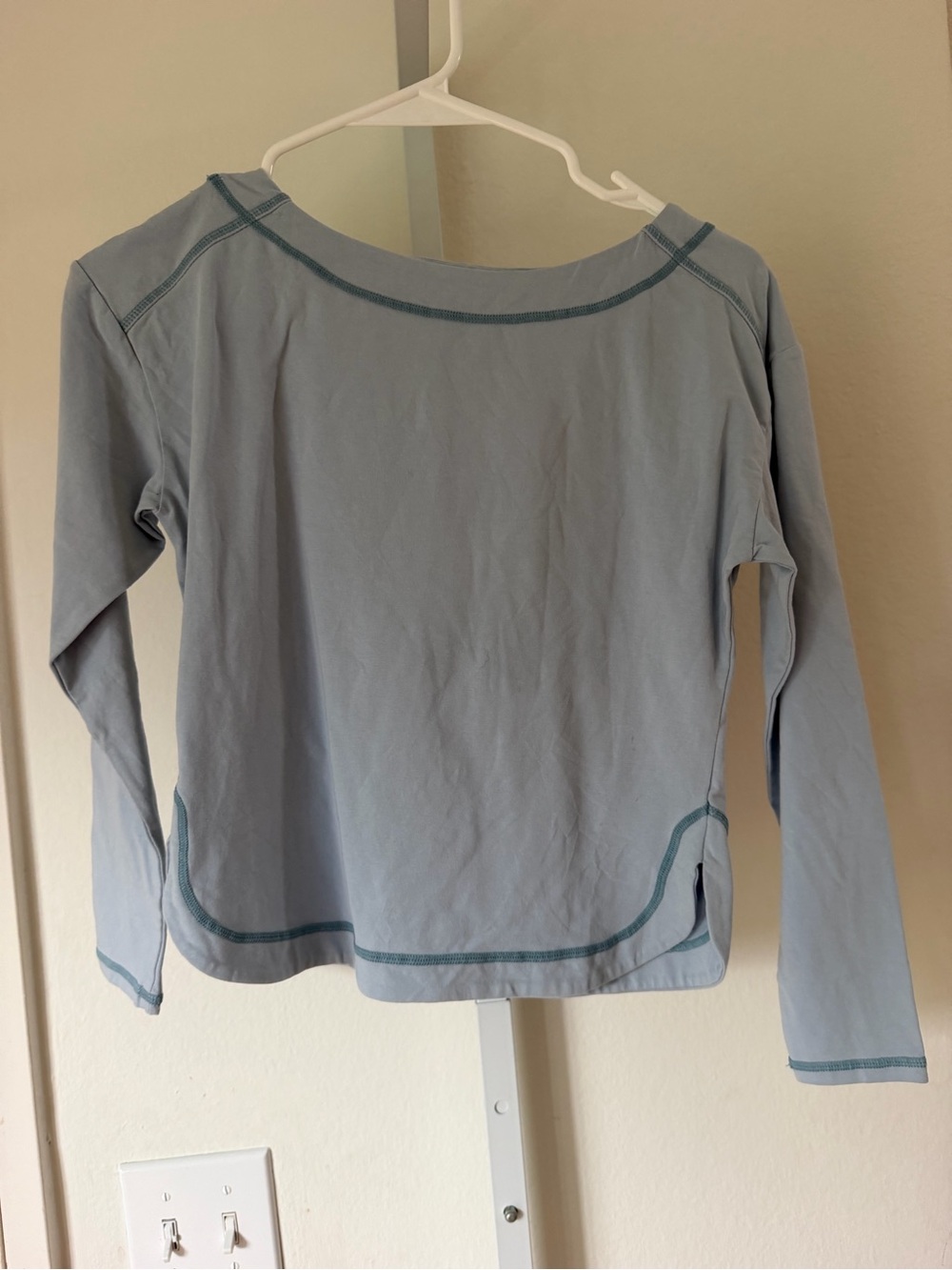 Free People Light Blue Long Sleeve Tee with Teal Contrast Stitching